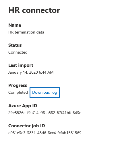 Flyoutseite des HR-Connectors mit Eigenschaften und status.