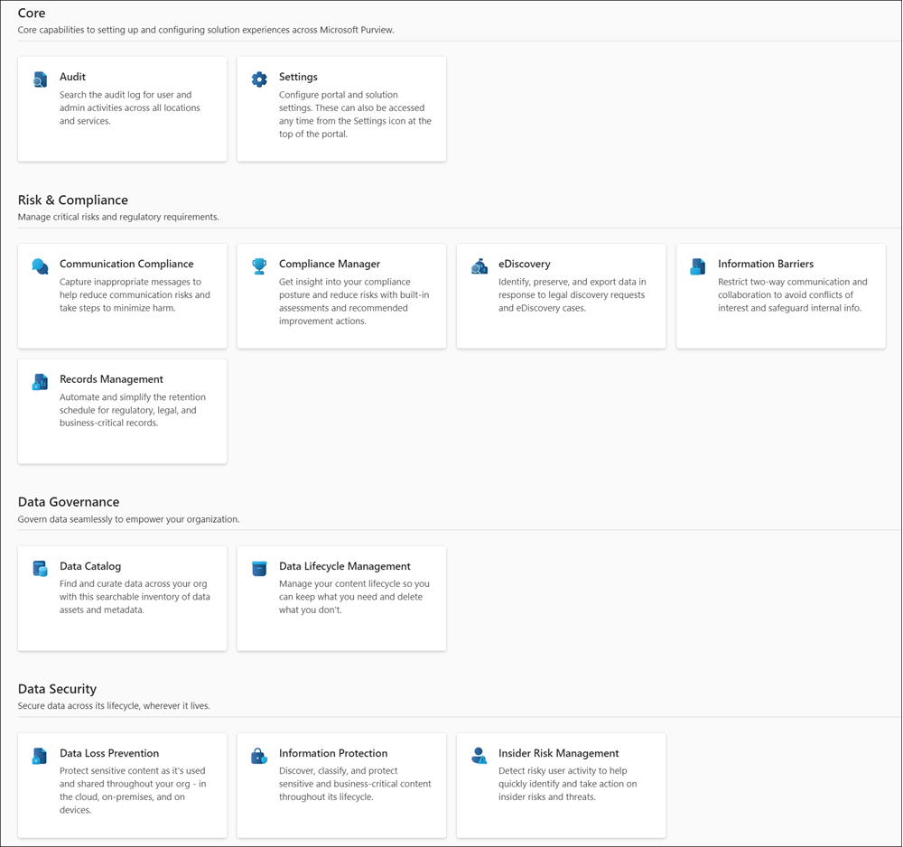 Lösungsseite des Microsoft Purview-Portals.