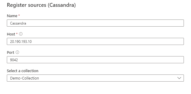 Screenshot: Bildschirm zum Registrieren von Quellen (Cassandra)