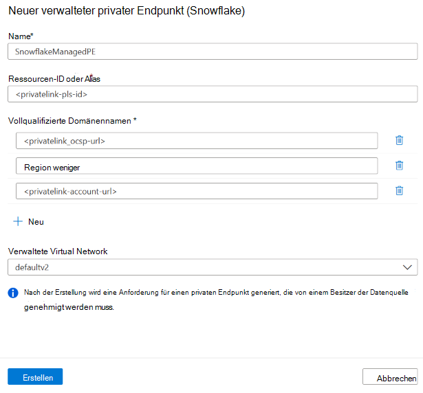 Einrichten eines verwalteten privaten Endpunkts für Snowflake