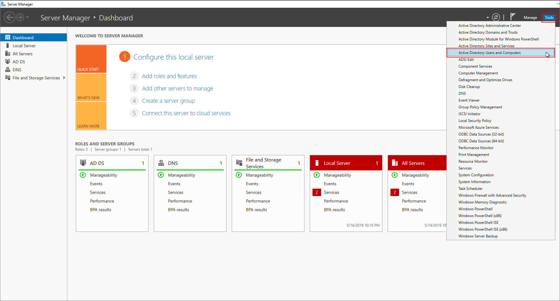 Öffnen Sie auf dem Server-Manager-Dashboard die Microsoft Entra ID-Verwaltung.