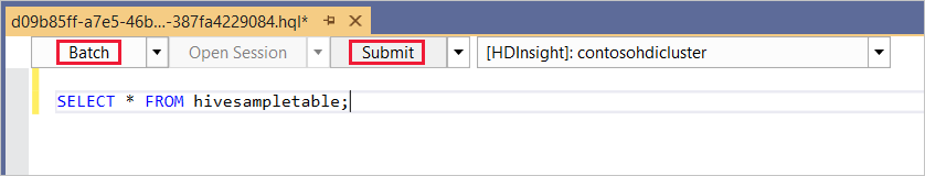 Übermitteln einer Hive-Batchabfrage, Visual Studio