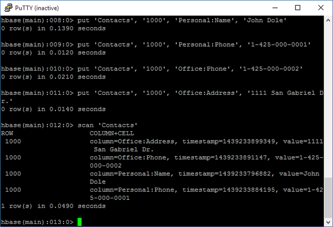 HDInsight Apache Hadoop HBase-Shell.