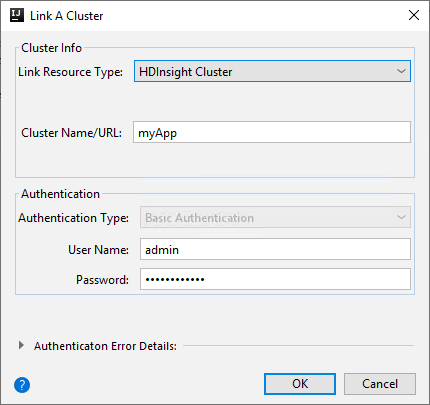 IntelliJ IDEA link a cluster dialog.