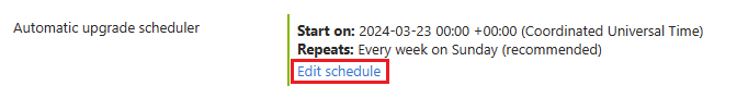 Screenshot, der die Option zum Bearbeiten eines Zeitplans im Azure-Portal zeigt.