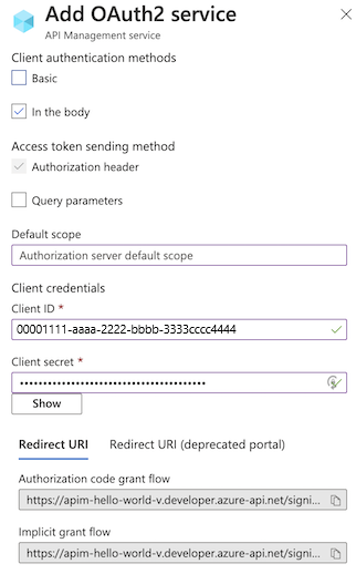 Hinzufügen von Clientanmeldeinformationen für den OAuth 2.0-Dienst