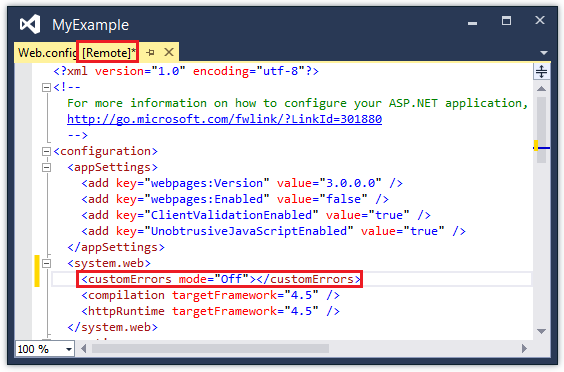 Bearbeiten der Datei Web.config