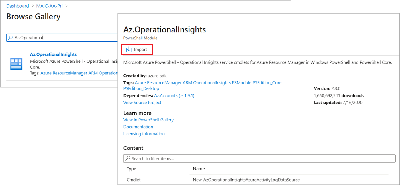 Importieren des OperationalInsights-Moduls