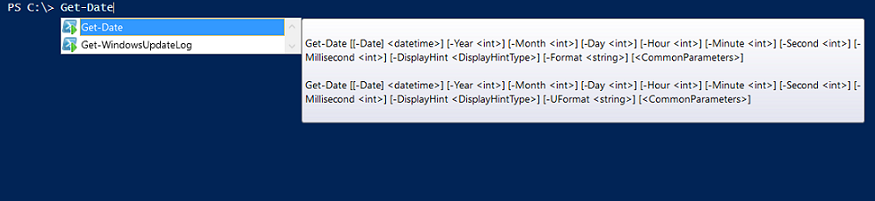 Screenshot: IntelliSense in PowerShell