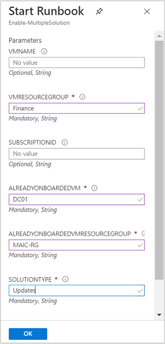 Parameter für das Enable-MultipleSolution-Runbook