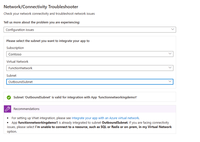 Screenshot, der eine laufende Problembehandlung für Konfigurationsprobleme zeigt.