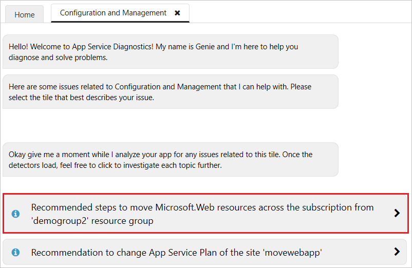 Screenshot der Option „Empfohlene Schritte“ im Abschnitt „Migrationsoptionen“.