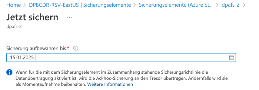 Screenshot: Auswählen des Aufbewahrungsdatums.