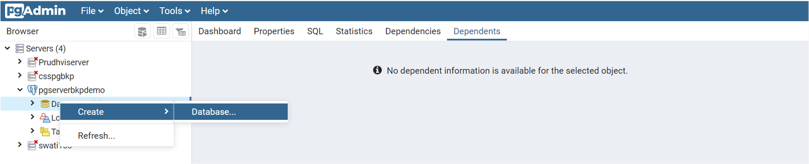 Screenshot: Prozess zum Hinzufügen neuer Datenbanken und Datenbankbenutzer zum Server.