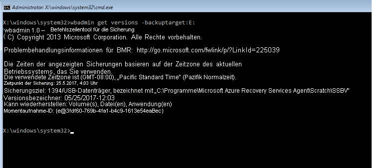 Abrufen von Versionen der Systemstatussicherung