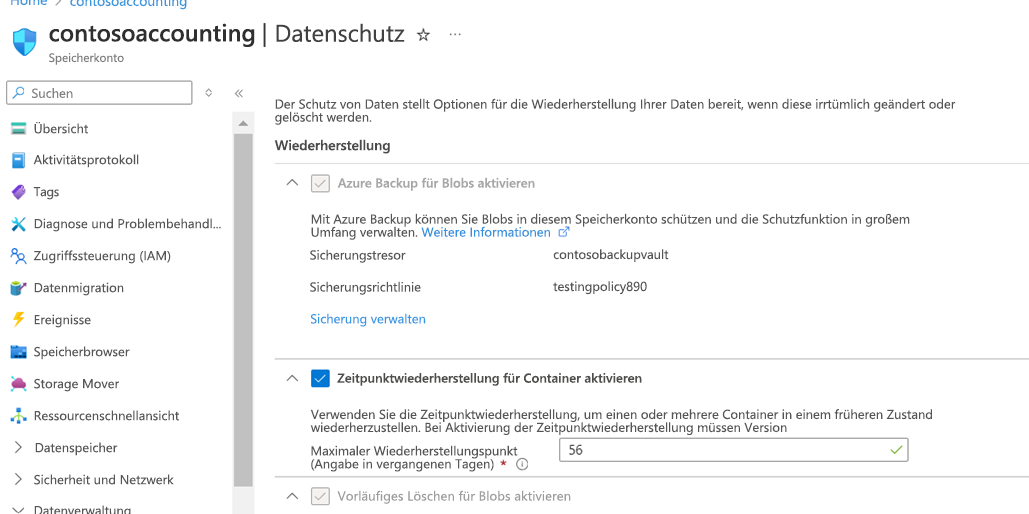 Registerkarte „Datenschutz“