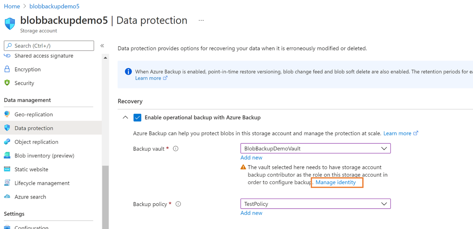 Aktivieren der operativen Sicherung mit Azure Backup