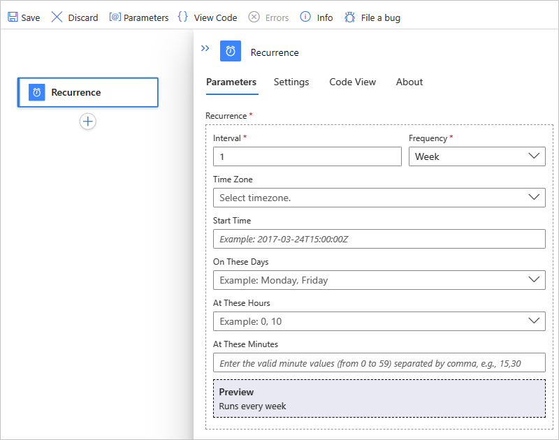 Screenshot: Standardworkflow-Designer und Trigger „Serie“ mit erweiterten Optionen für die Planung