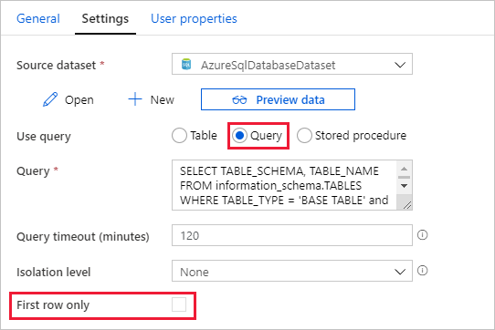 Lookup-Aktivität – Seite „Einstellungen“