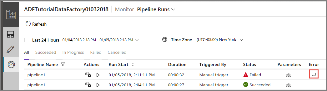 Nicht erfolgreiche Pipelineausführung