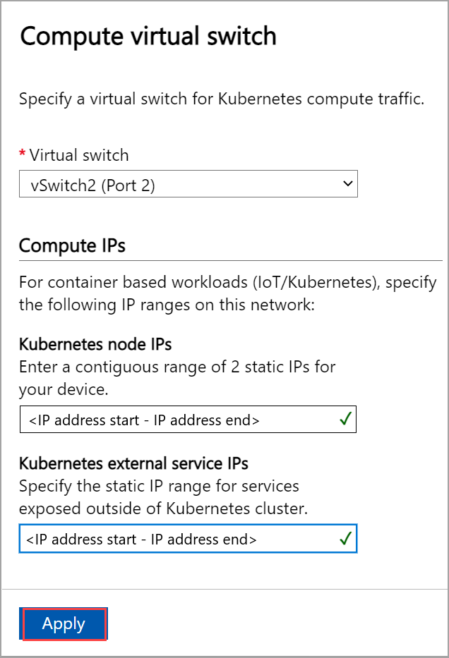 Screenshot der Seite „Computekonfiguration“ unter „Erweitertes Networking“ auf der lokalen Benutzeroberfläche 2.