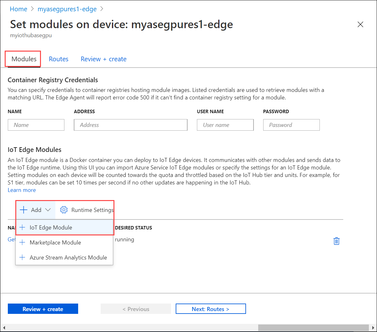 Auswählen des IoT Edge-Moduls