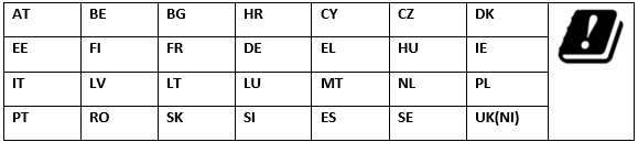 EU-Länder/Regionen mit Einschränkung auf den Gebrauch im Innenbereich