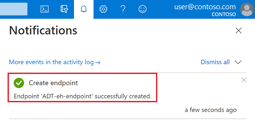 Screenshot der Benachrichtigung zum Überprüfen der Erstellung eines Endpunkts im Azure-Portal.