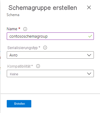Abbildung, die die Seite zum Erstellen einer Schemagruppe zeigt