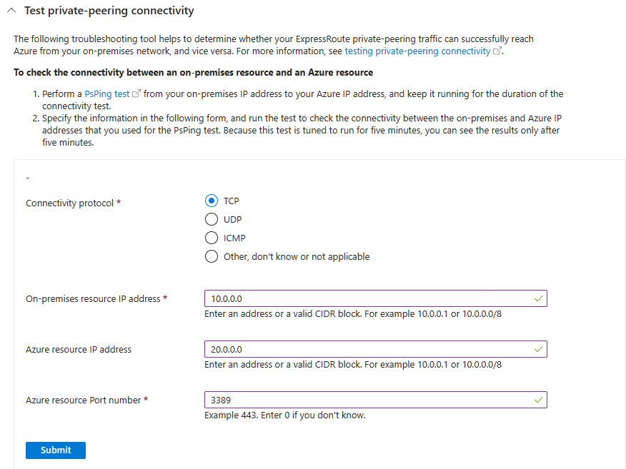 Screenshot des Formulars zum Debuggen einer ACL.