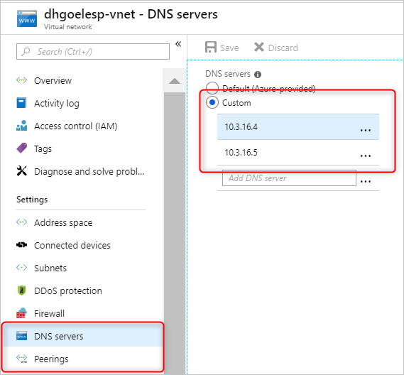 Konfigurieren von benutzerdefinierten DNS-Servern für ein virtuelles Netzwerk mit Peering.