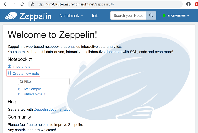 HDInsight Interactive Query zeppelin.