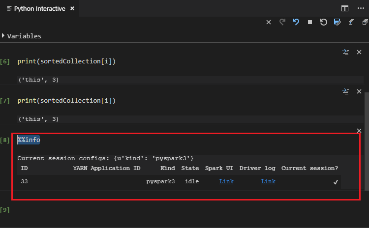 PySpark: Auftragsinformationen in der interaktiven Ansicht