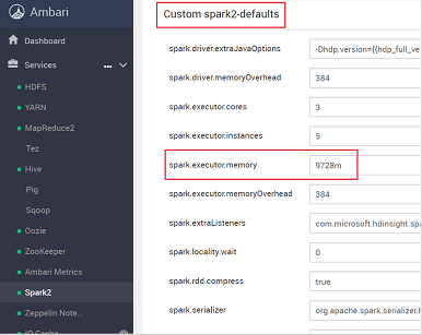 Wählen Sie „custom-spark-defaults“ aus.