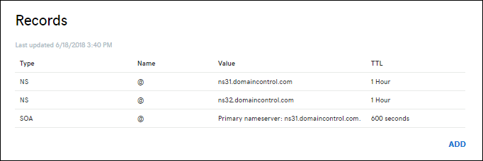 Screenshot: Beispiel für eine Seite mit DNS-Einträgen