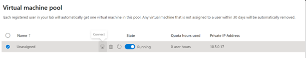 Screenshot der Seite „Virtueller Computerpool“ für ein Azure Lab Services-Lab.