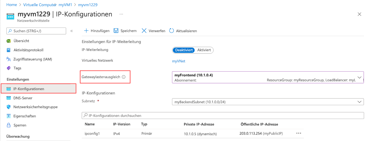 Screenshot: IP-Konfiguration für Netzwerkschnittstelle