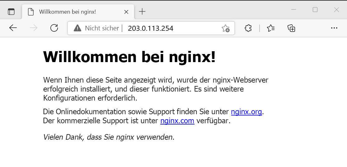 Screenshot: Testen des NGINX-Webservers