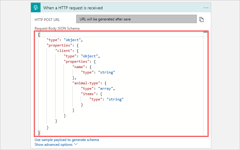 Angeben einer JSON-Beispielnutzlast