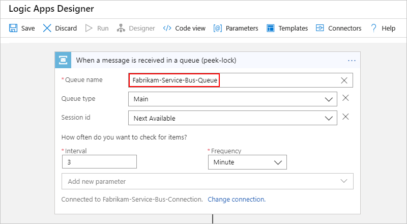 Service Bus-Triggerdetails für „Wenn eine Nachricht in einer Warteschlange empfangen wird (Peek-Lock)“