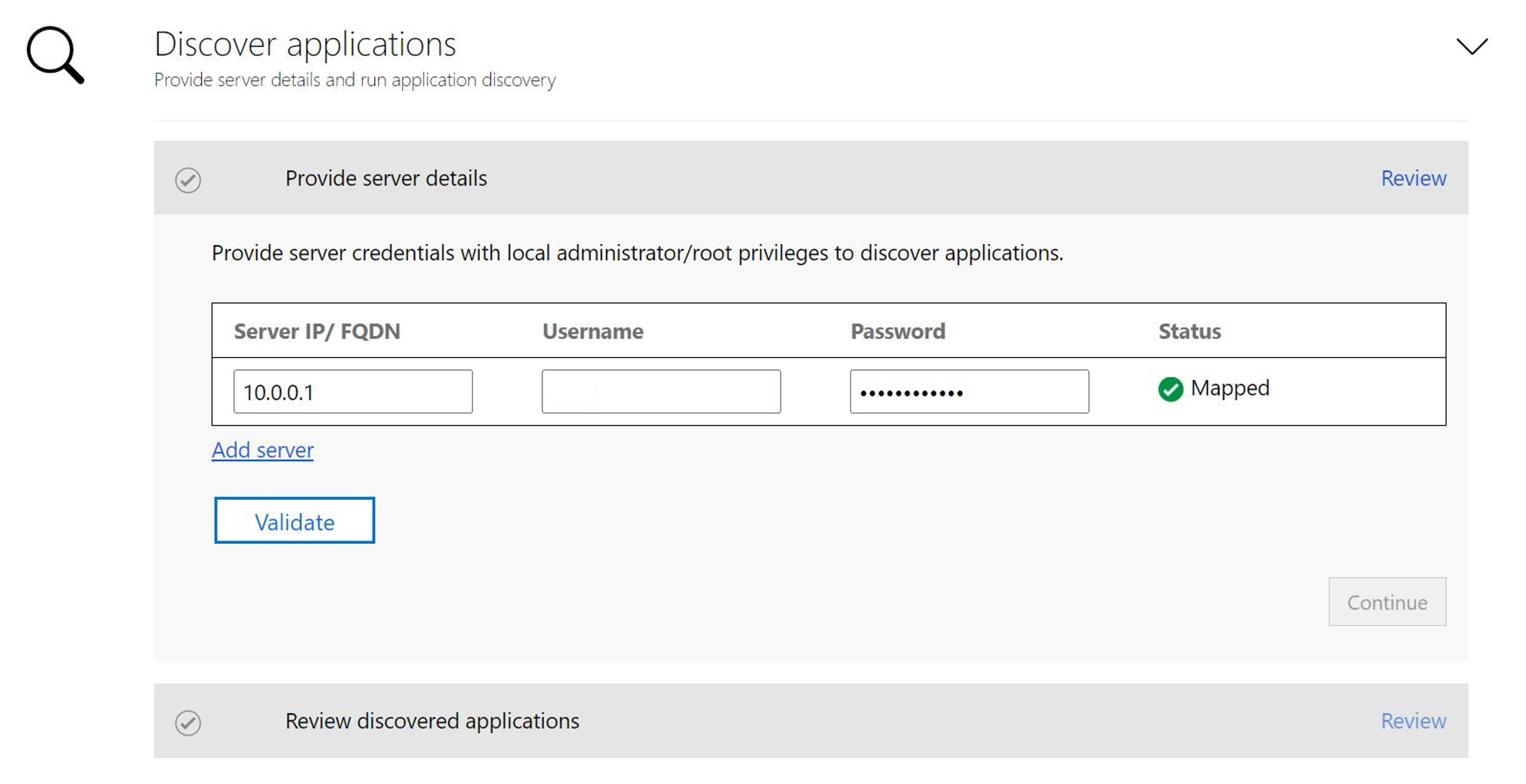 Screenshot: IP-Adresse und Anmeldeinformationen für den Server