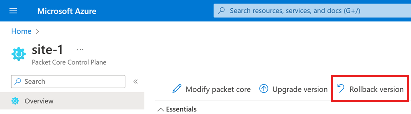 Screenshot: Azure-Portal mit der Option „Rollback der Version ausführen“.