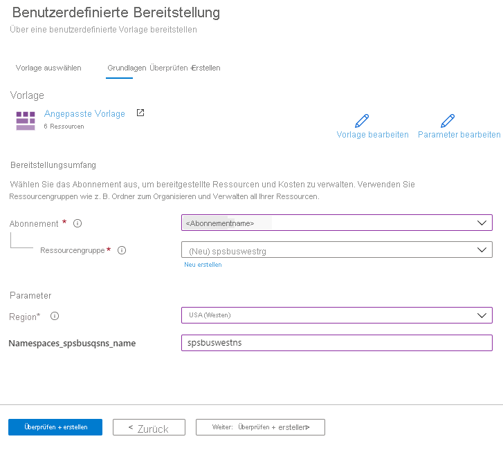 Bereitstellen der Resource Manager-Vorlage