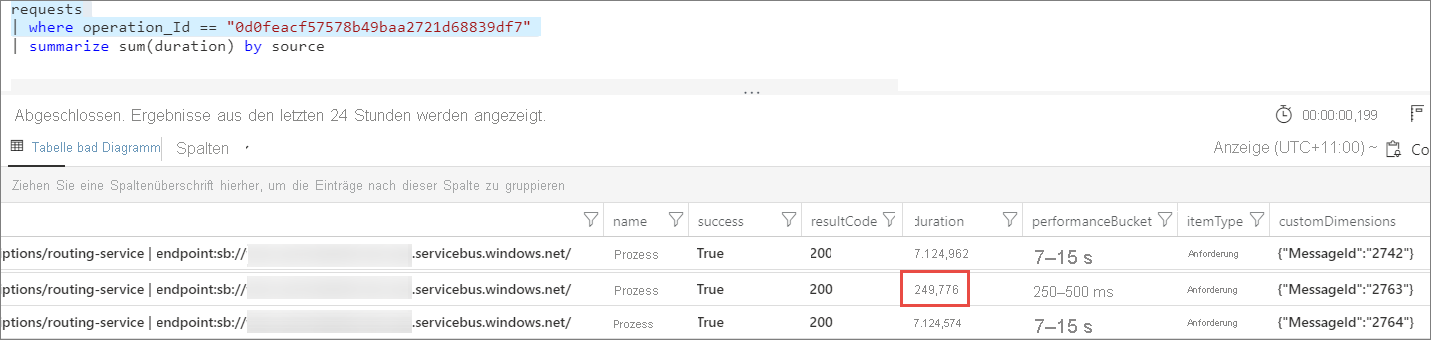 Längere Dauer in Application Insights-Protokoll