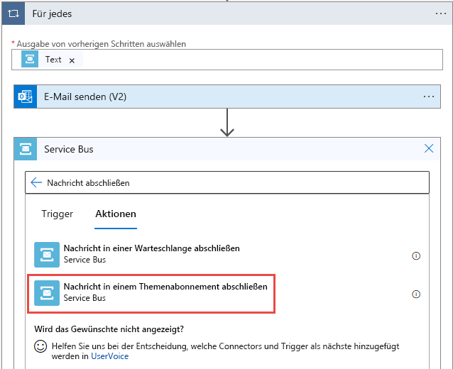 Screenshot der Auswahl von „Nachricht abschließen“ in einem Themenabonnement.