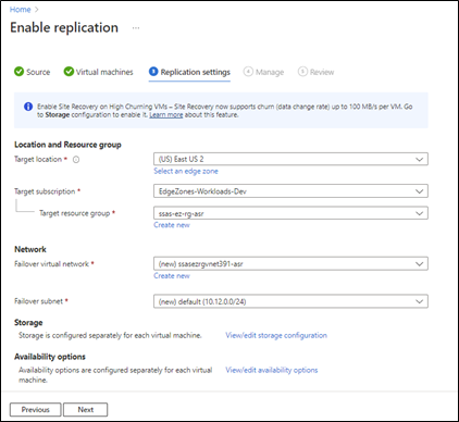 Screenshot der Registerkarte „Replikationseinstellungen“.