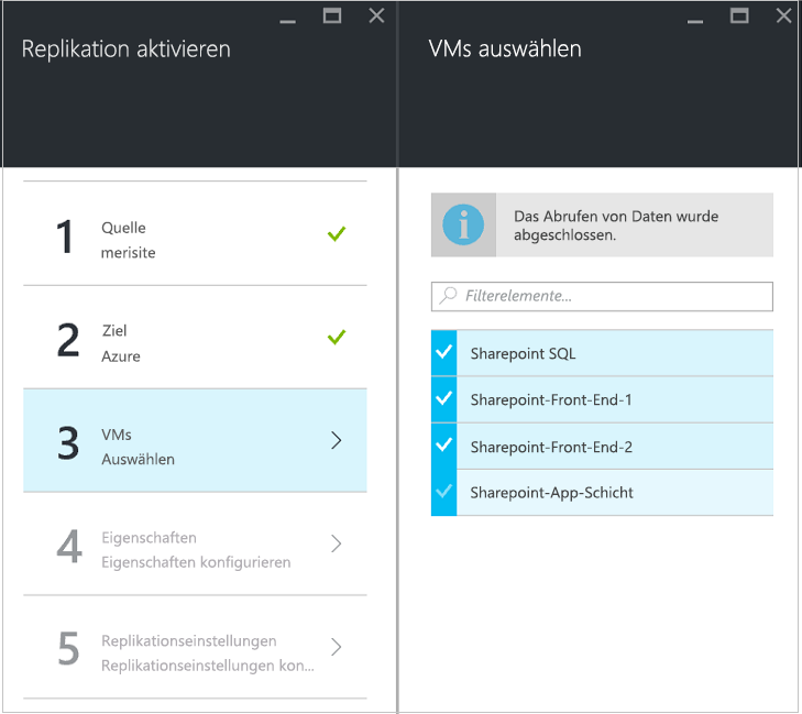 Fenster „Replikation aktivieren: Virtuelle Computer auswählen“