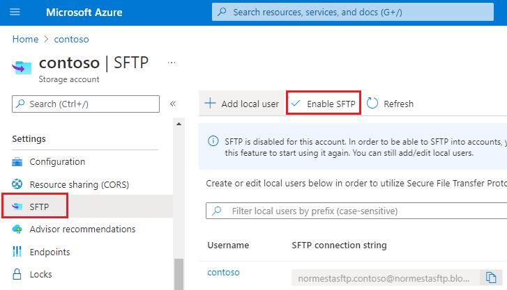 Schaltfläche „SFTP aktivieren“