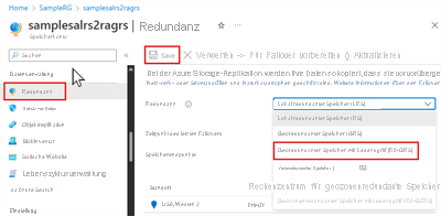 Screenshot, der anzeigt, wie Sie die Replikationsoption im Portal ändern.