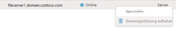 Screenshot zeigt das Aufheben der Registrierung eines Servers.